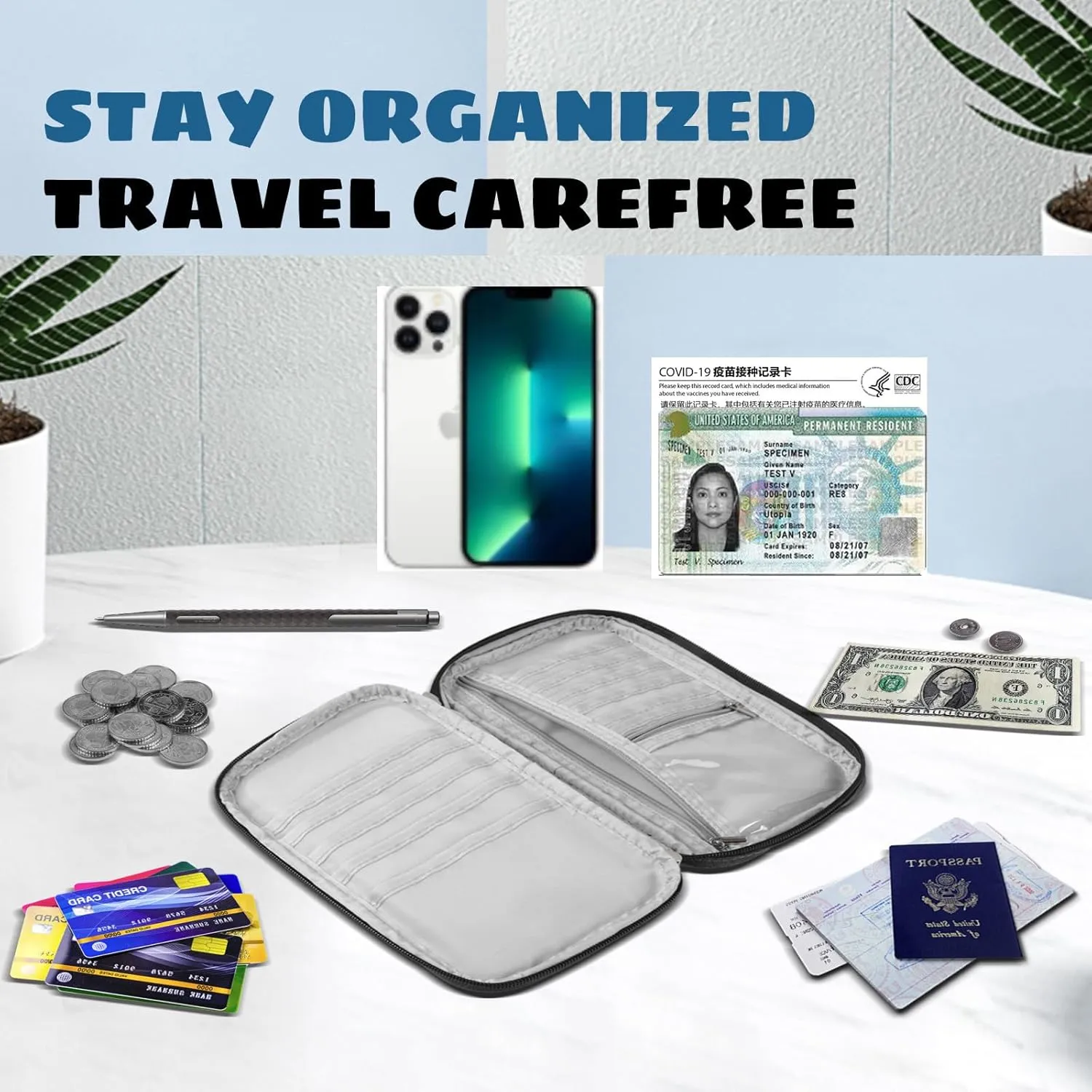 RFID Family Passport Holder, Travel Wallet, Travel Document Organizer, Passport BagCheap,Multifunctional.(Black)