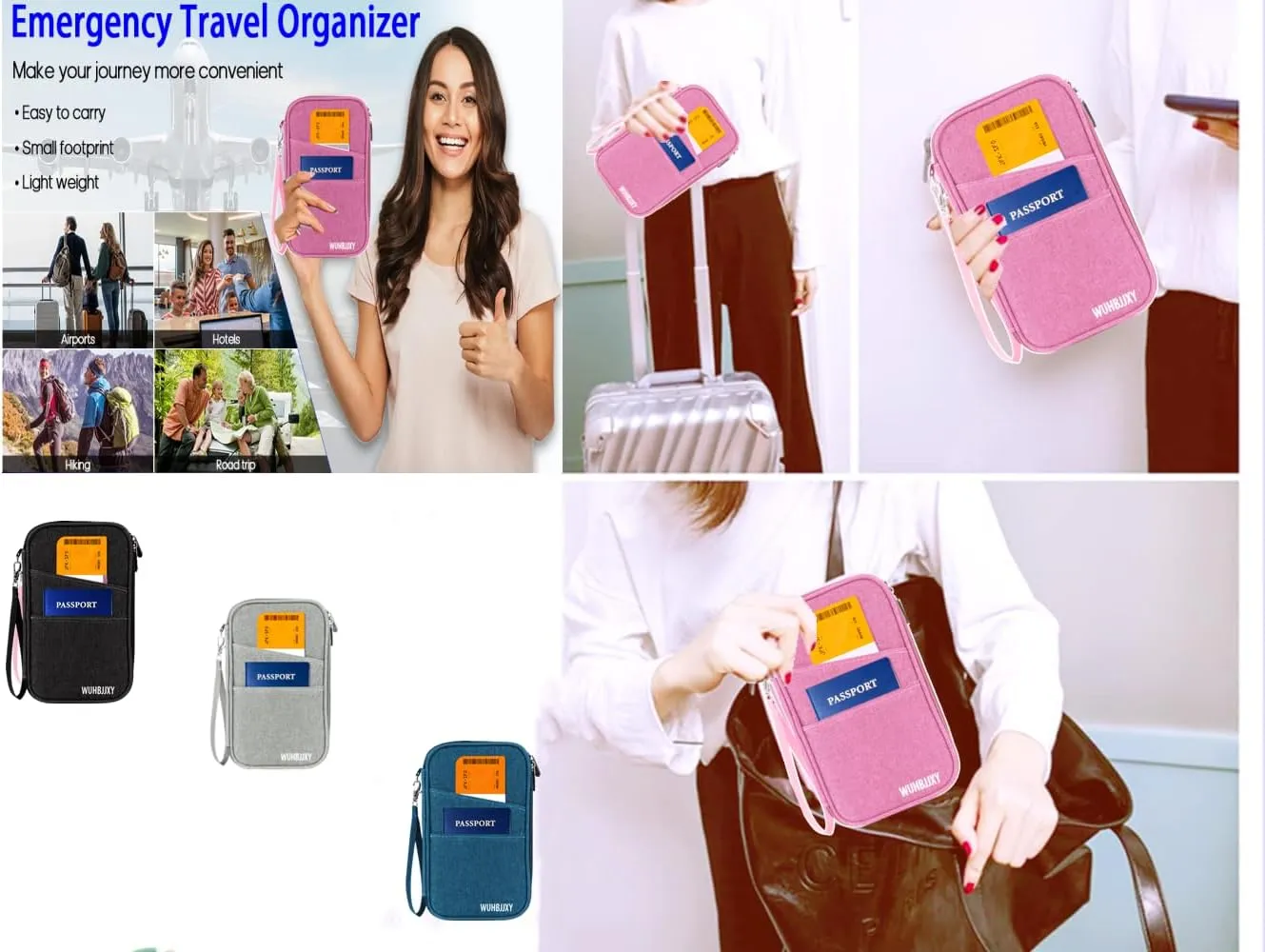 RFID Family Passport Holder, Travel Wallet, Travel Document Organizer, Passport BagCheap,Multifunctional.(Black)