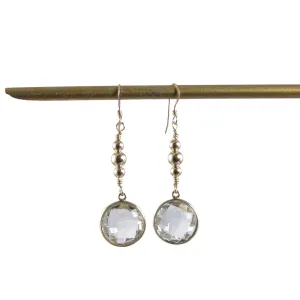 Rock Crystal Earrings, Rock Crystal Gold Bead Earrings