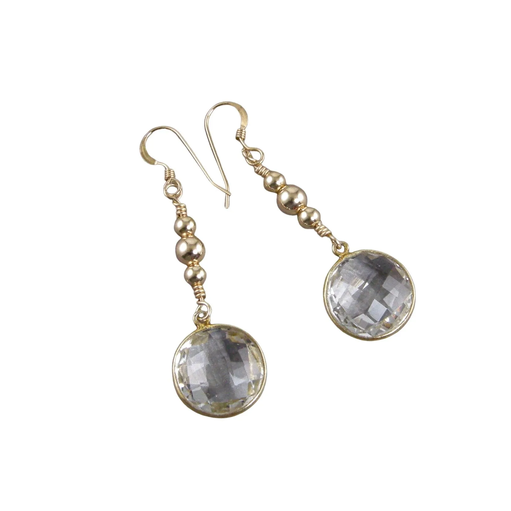 Rock Crystal Earrings, Rock Crystal Gold Bead Earrings