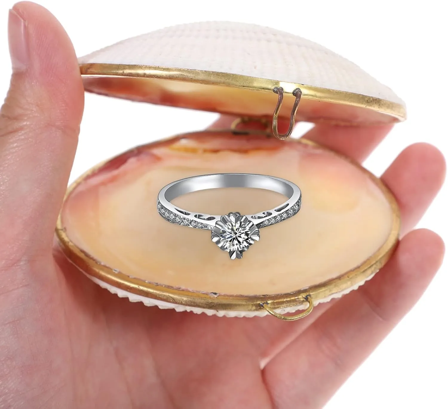 Seashell Trinket Box 7-8cm Decorative Hinged Jewelry Trinket Box Natural Shell Jewelry Box Home Decor for Women Girls (Pink)