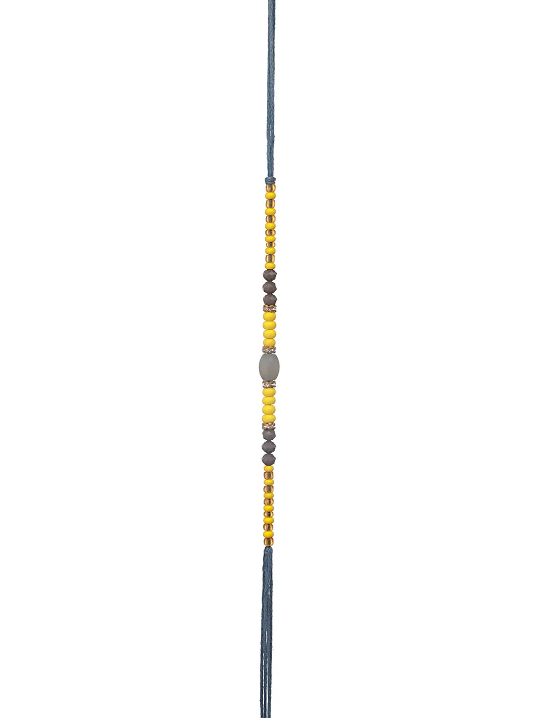 Set Of 3 Yellow & White Faux Pearls Embellished Thread Rakhi With Roli & Chawal