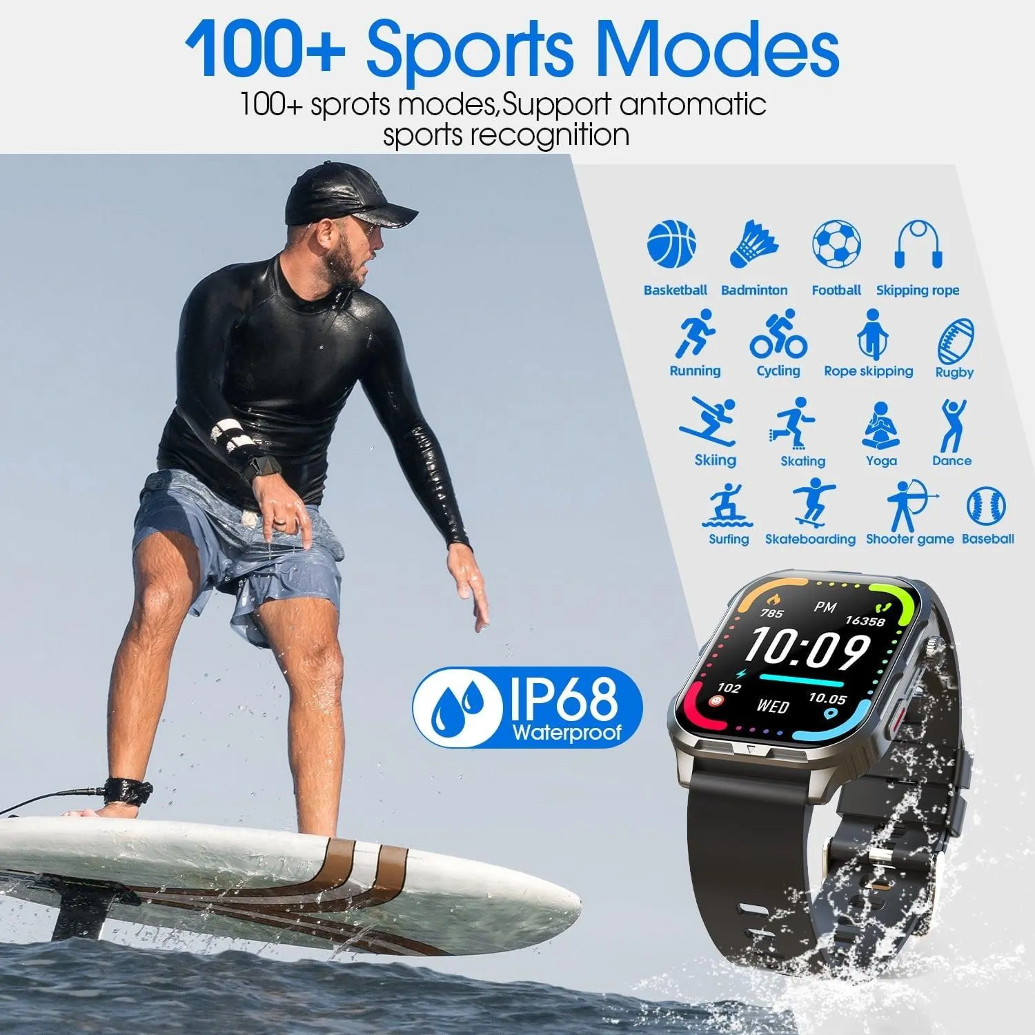 Smart Watch for Android and iPhone, H5 IP68 Waterproof Smartwatch for Women Men , Smart Watch with Bluetooth Call(Answer/Make Calls), Black