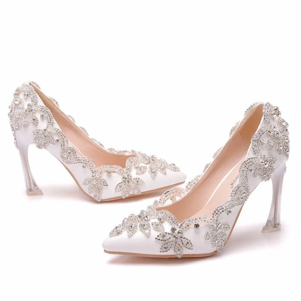 Soulmates Bridal Shop / Faux Crystal White Lace Formal Shoes / Wedding