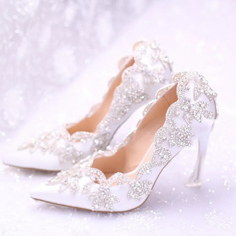 Soulmates Bridal Shop / Faux Crystal White Lace Formal Shoes / Wedding