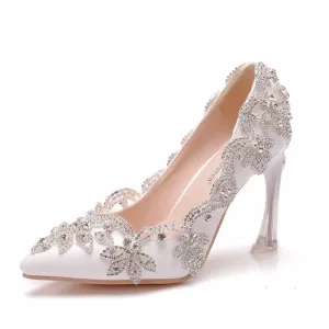 Soulmates Bridal Shop / Faux Crystal White Lace Formal Shoes / Wedding