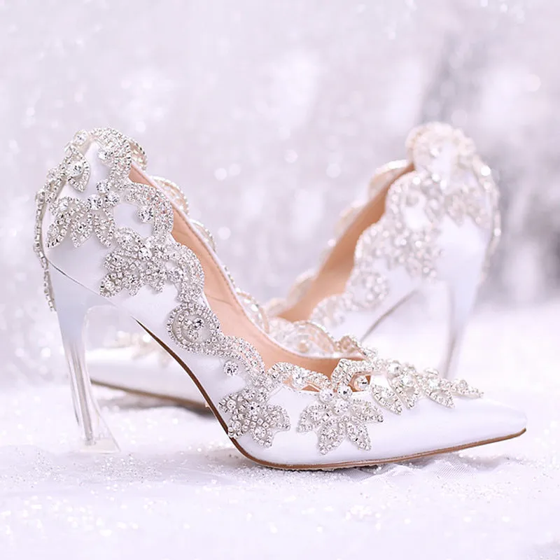 Soulmates Bridal Shop / Faux Crystal White Lace Formal Shoes / Wedding
