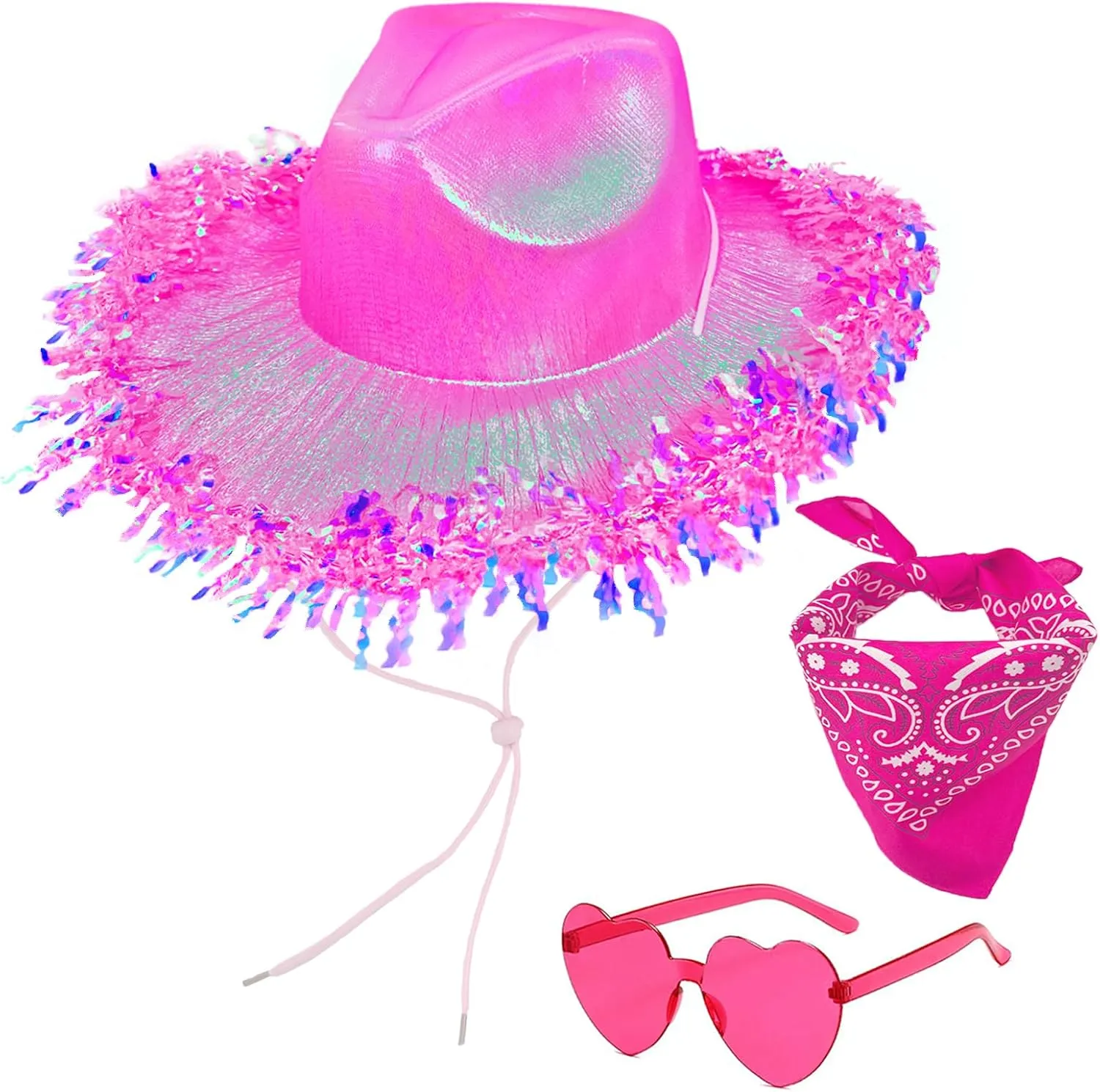 Space Cowboy Hat, Sparkly Glitter Disco Cowgirl Hat with Sunglasses and Bandana for Women Party Costume Accessory