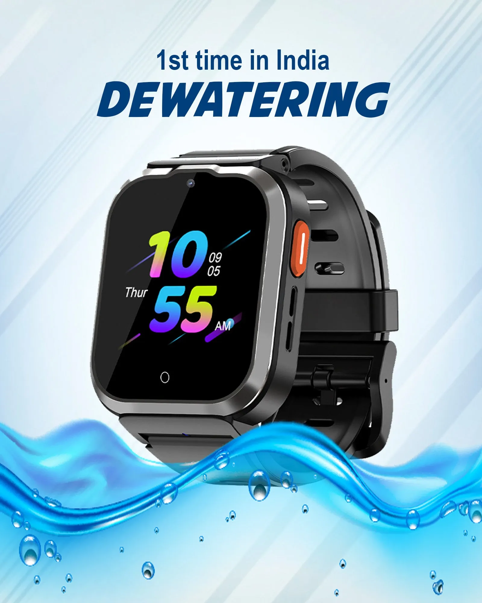 Spiky Cyclops 4g Video & Voice Calling Dewatering Waterproof Kids Smartwatch - Black