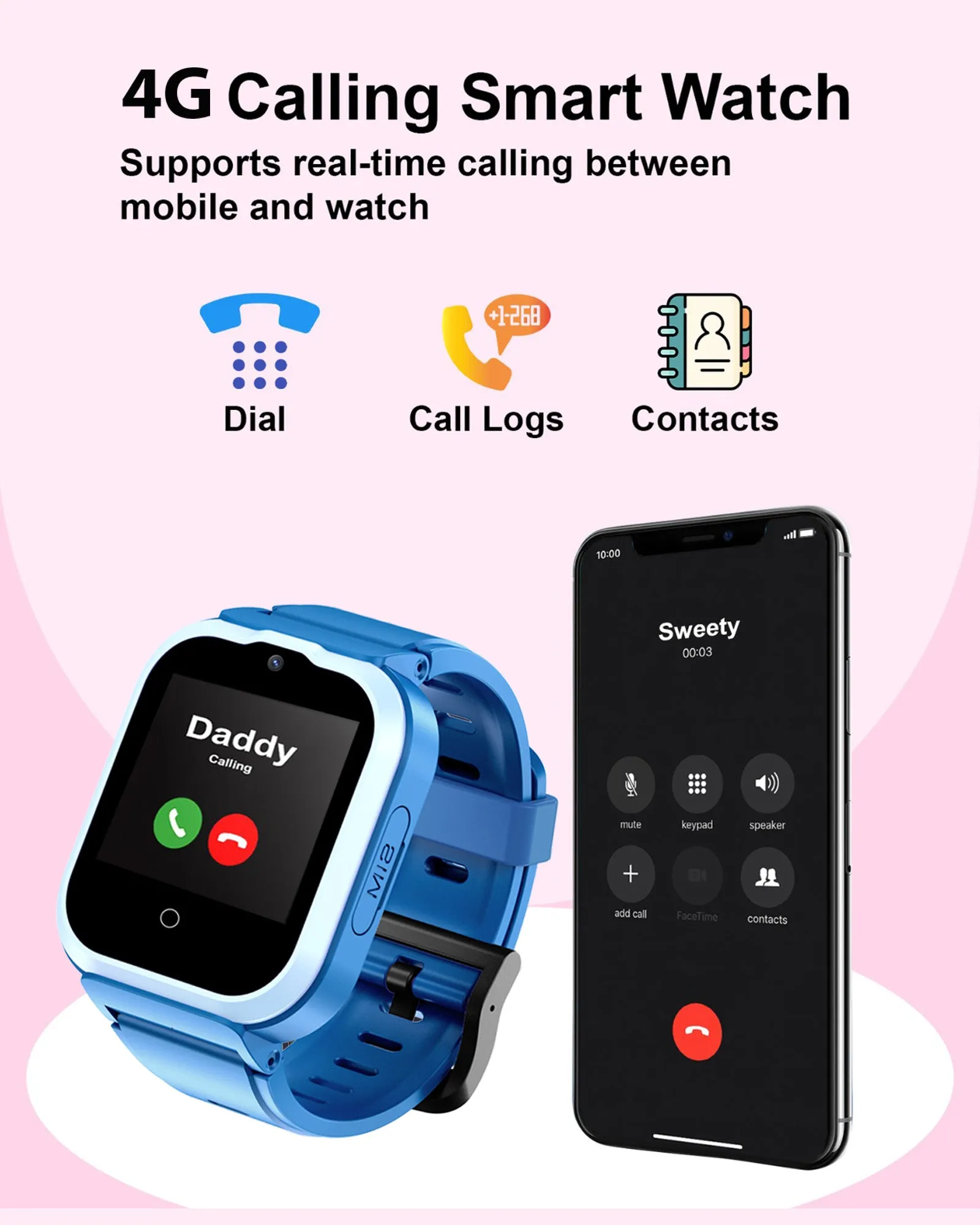 Spiky Cyclops 4g Video & Voice Calling Dewatering Waterproof Kids Smartwatch - Black