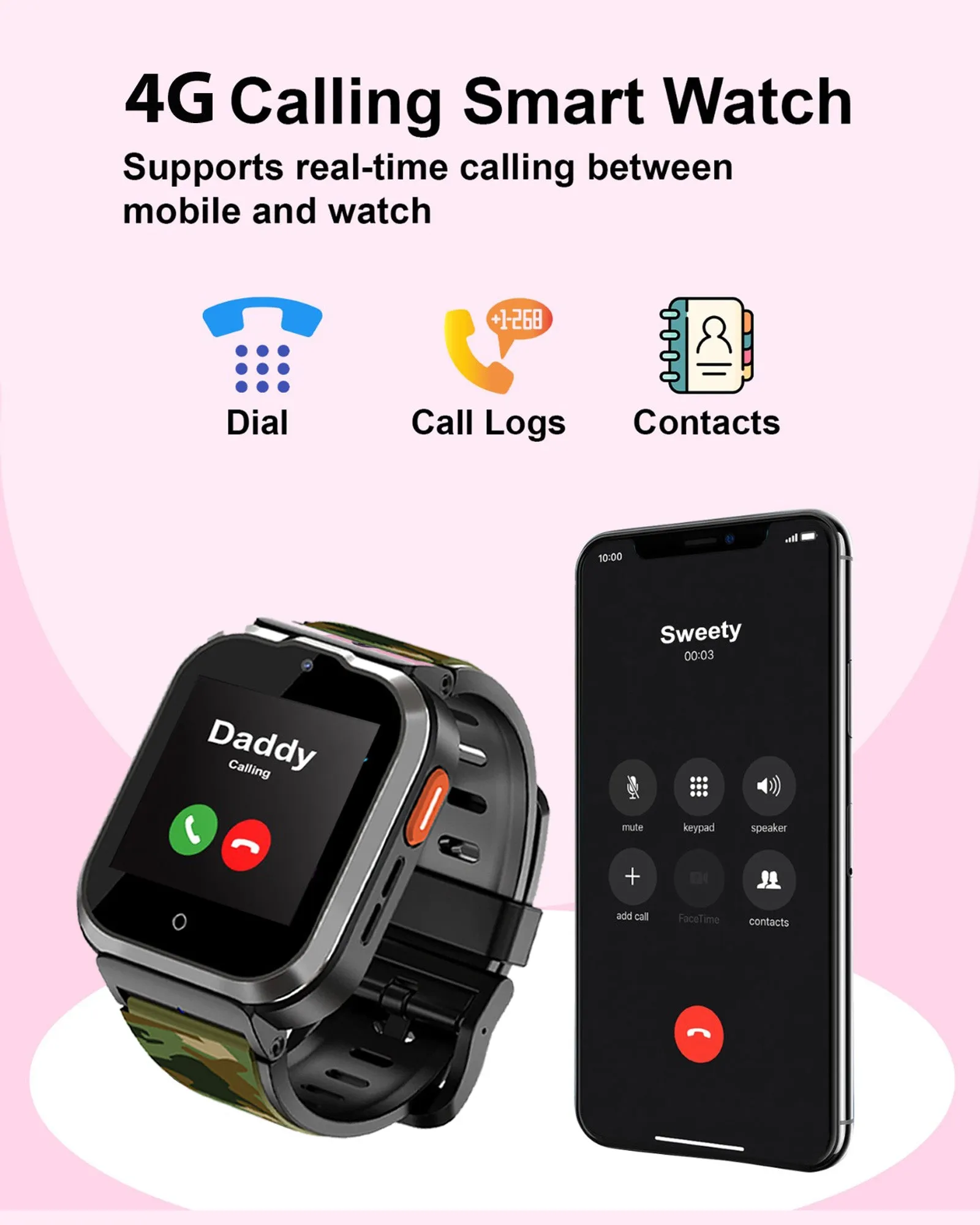 Spiky Cyclops 4g Video & Voice Calling Dewatering Waterproof Kids Smartwatch - Black