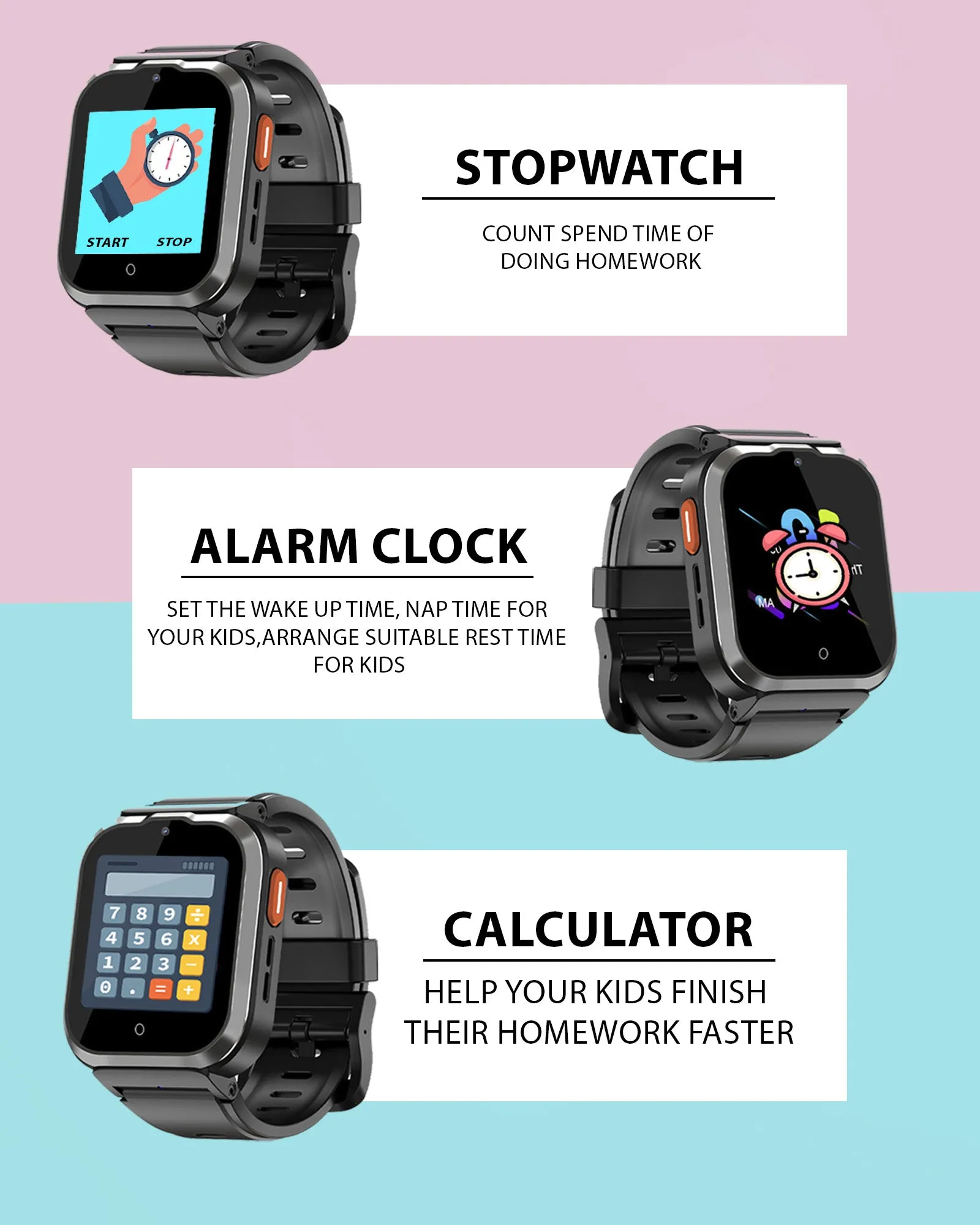 Spiky Cyclops 4g Video & Voice Calling Dewatering Waterproof Kids Smartwatch - Black