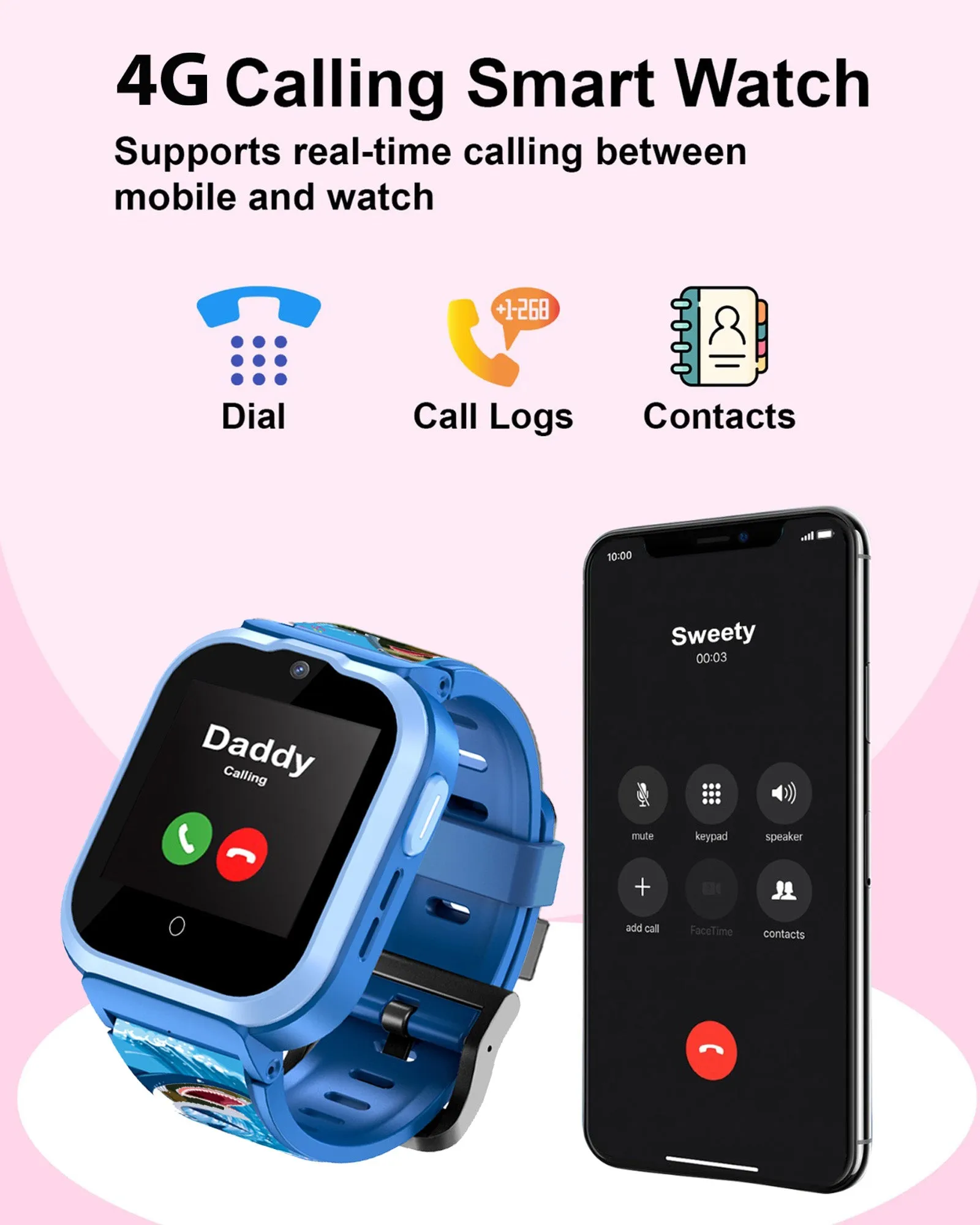 Spiky Cyclops 4g Video & Voice Calling Dewatering Waterproof Kids Smartwatch - Black