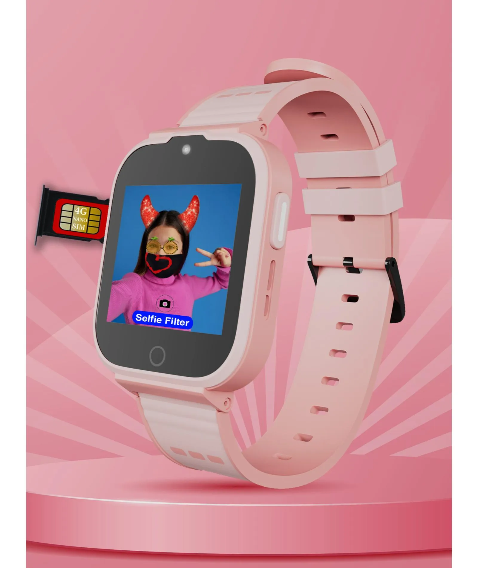 Spiky Cyclops 4g Video & Voice Calling Dewatering Waterproof Kids Smartwatch - Black