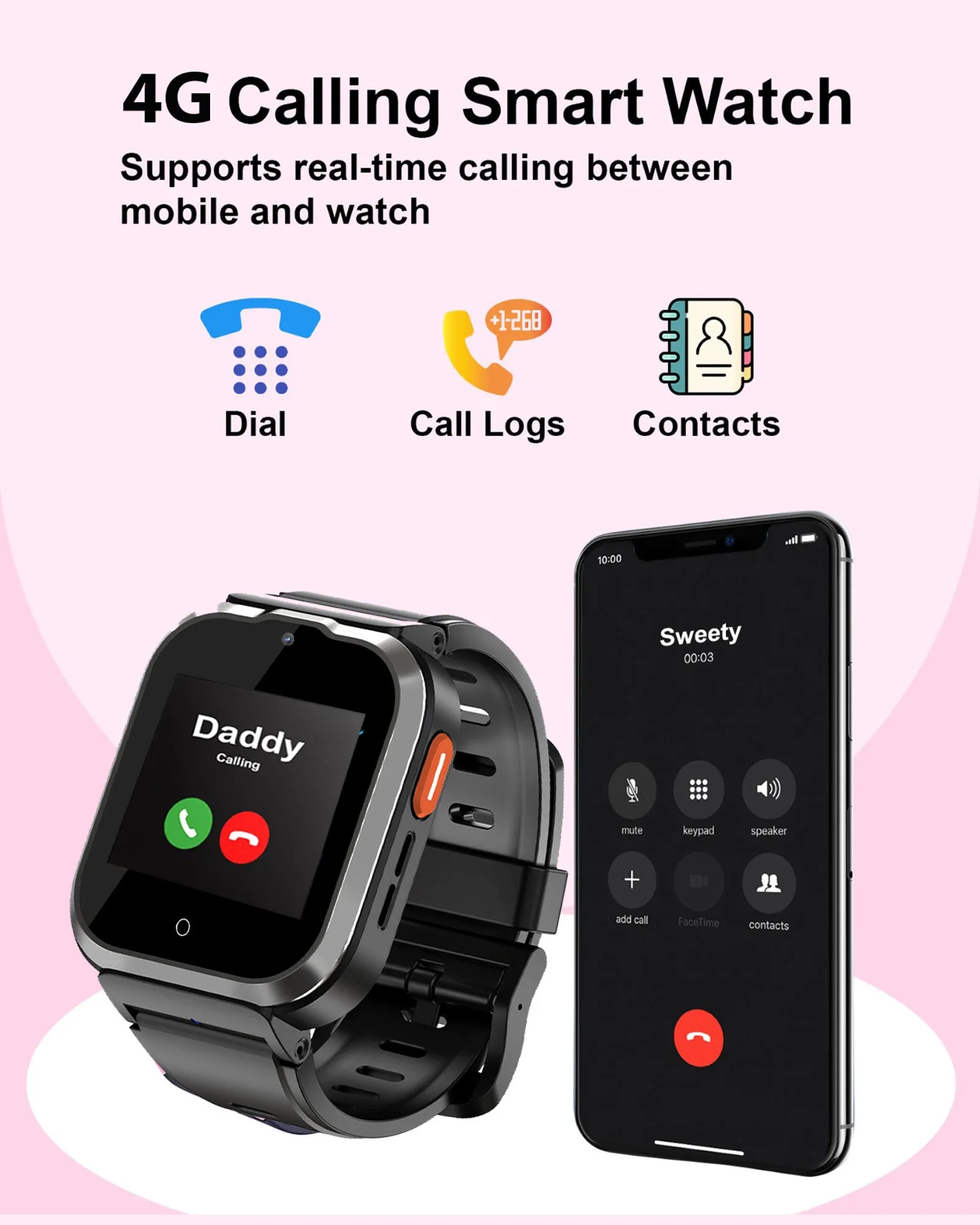 Spiky Cyclops 4g Video & Voice Calling Dewatering Waterproof Kids Smartwatch - Black