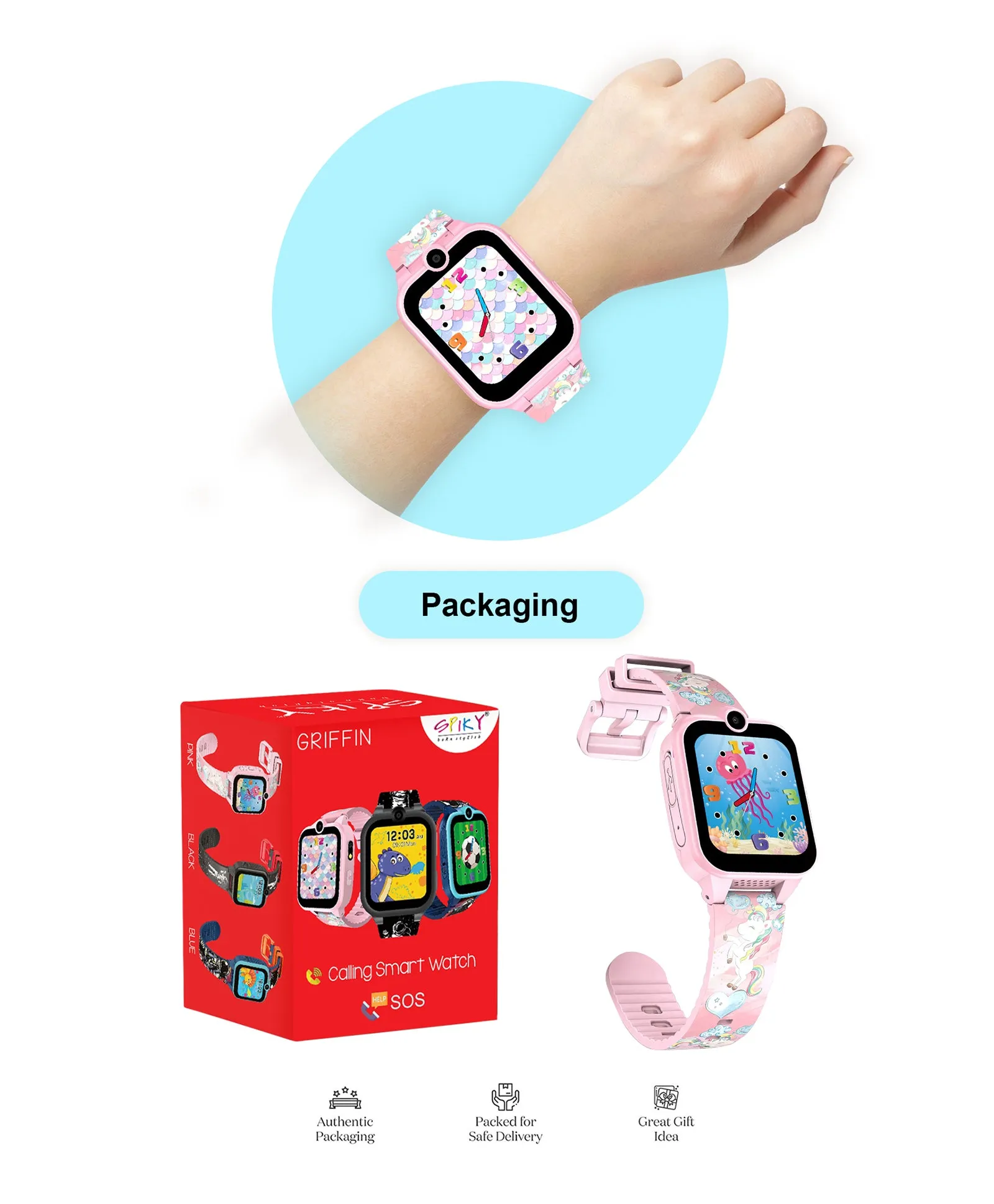 Spiky Griffin Calling Feature Loaded Smartwatch - Pink