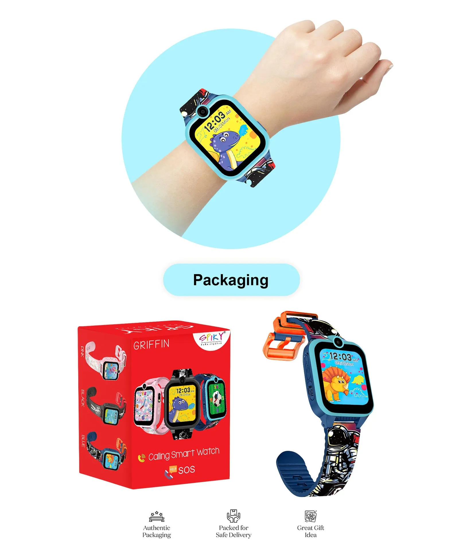 Spiky Griffin Calling Feature Loaded Smartwatch - Pink
