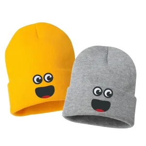 SURPRISE FACE Smile Embroidered Cuffed Beanie Hat