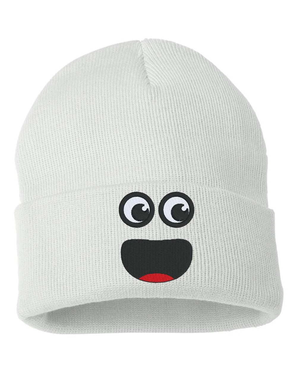 SURPRISE FACE Smile Embroidered Cuffed Beanie Hat