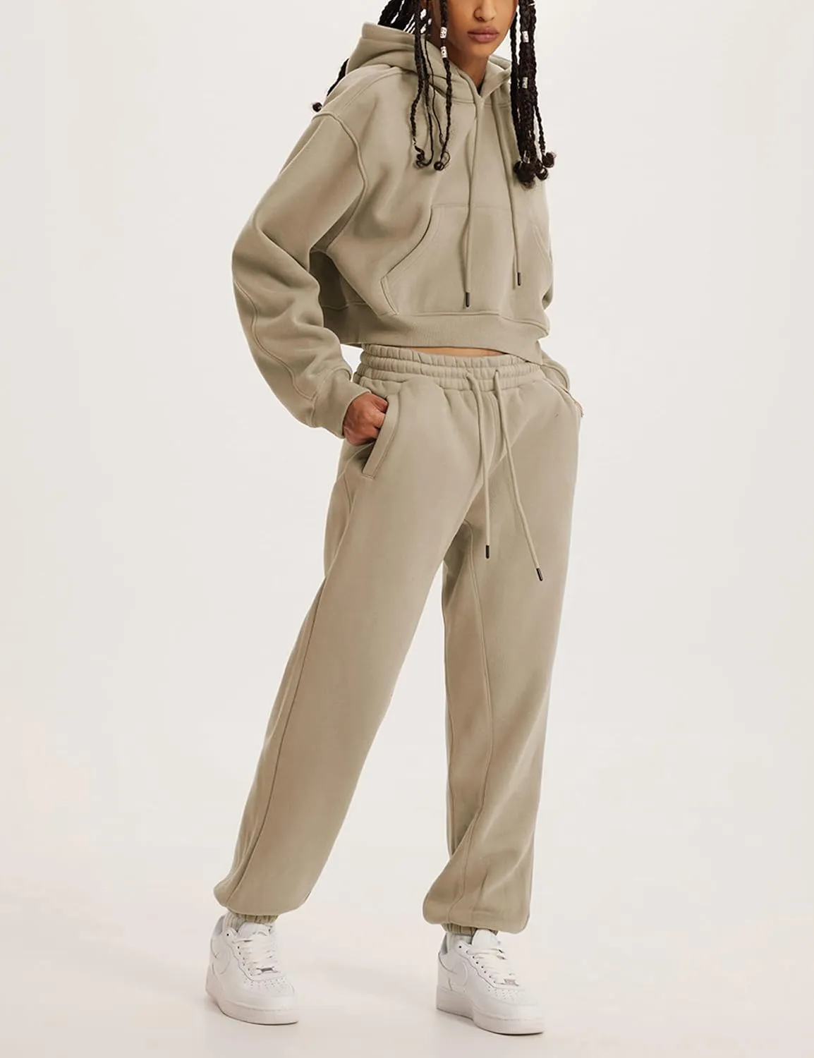 Sweatsuits for Women 2 Piece Set Crop Fleece Lining Hoodies Jogger Sweatpants Sweat Suits