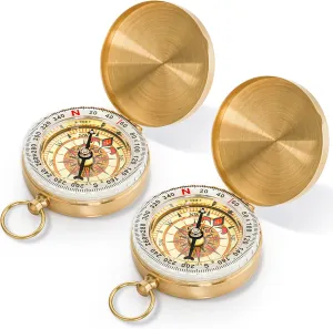 Tebery 2 Pack Classic Copper Clamshell Glow in The Dark Military Survival Gear Compass - Waterproof Luminous Kids Compass for Hiking, Camping, Hunting, Climbing