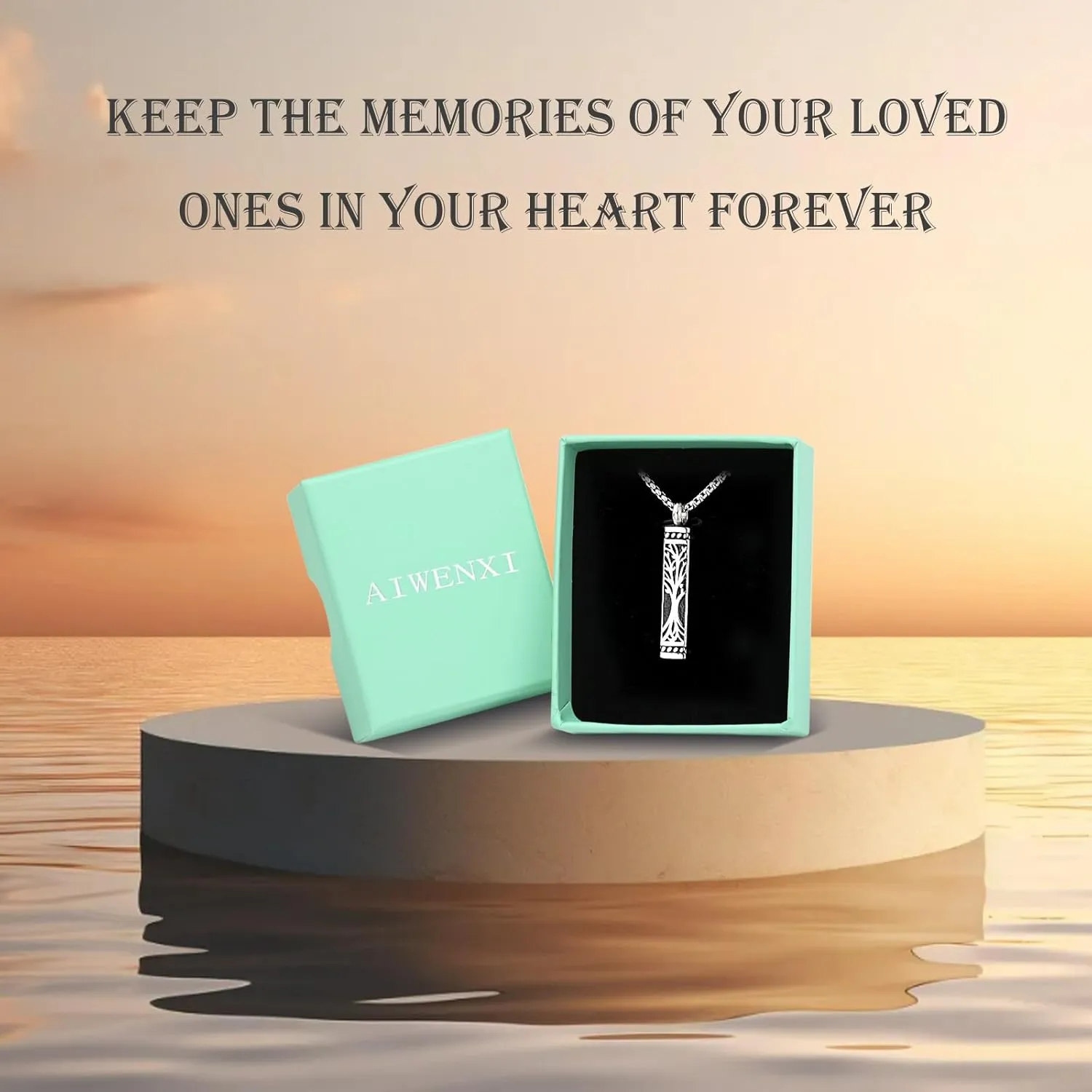 Tree of Life Cremation Jewelry Stainless Steel Urn Necklaces for Ashes Memorial Pendant Locket Vertical Bar Keepsake Necklace Jewelry for Women Men Human Ashes