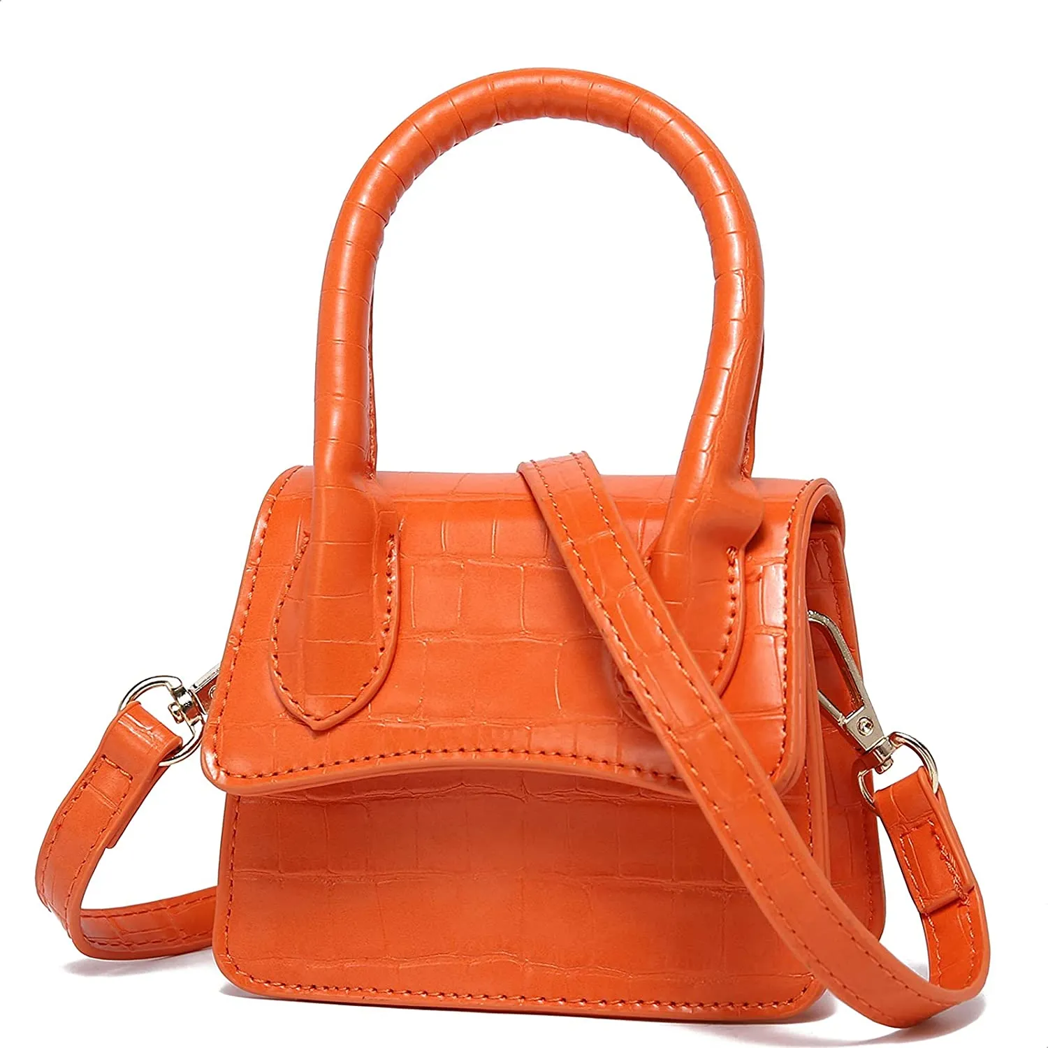 Trendy Red Croc Tiny Handbag with Curved Flap cover