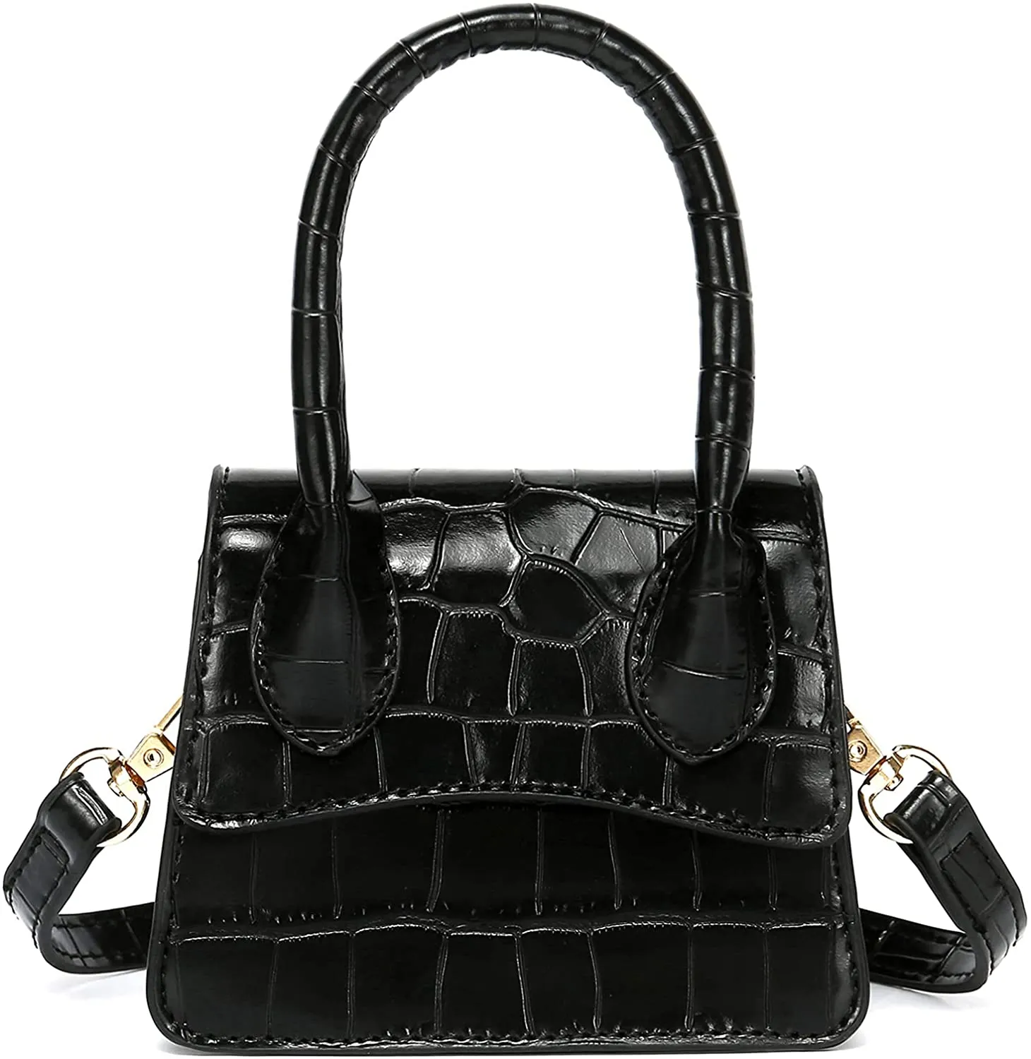 Trendy Red Croc Tiny Handbag with Curved Flap cover