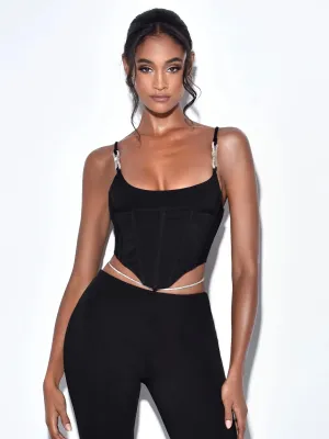 Tristyn Black Crystal Charming Strap Corset Top