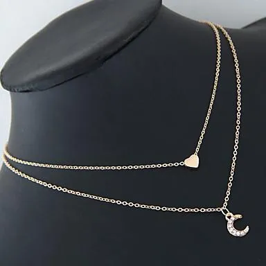 Two Layer Moon and Heart Necklace