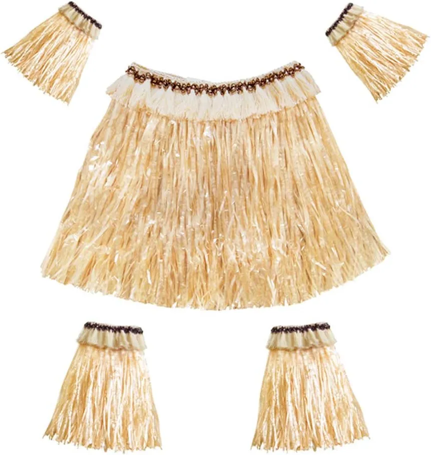 Women Men Elastic Hawaiian Party Grass Hula Skirt Stage Performances Costume Set
