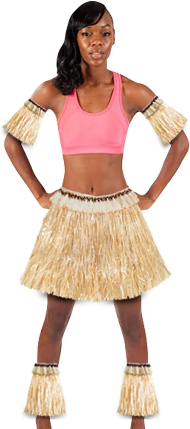 Women Men Elastic Hawaiian Party Grass Hula Skirt Stage Performances Costume Set