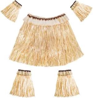 Women Men Elastic Hawaiian Party Grass Hula Skirt Stage Performances Costume Set