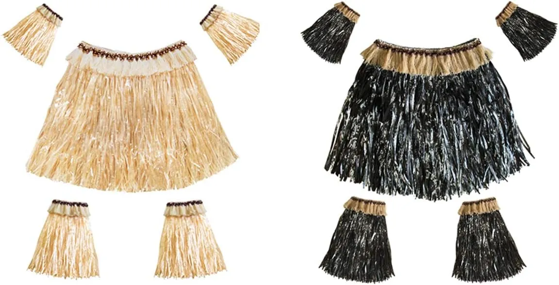 Women Men Elastic Hawaiian Party Grass Hula Skirt Stage Performances Costume Set