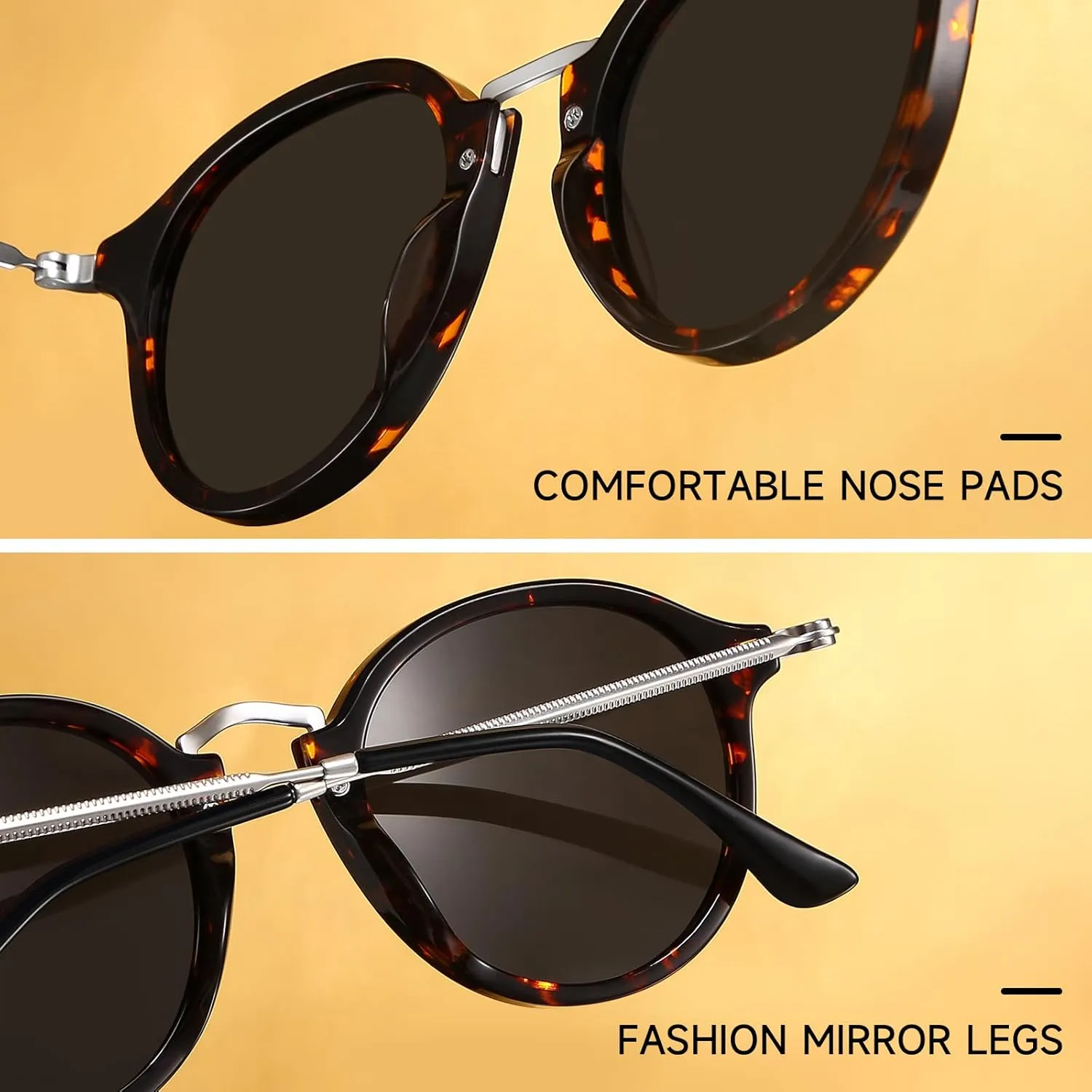 Women's Retro Round Sunglasses - Polarized Anti Glare UV400 Protection Vintage Driving Shades