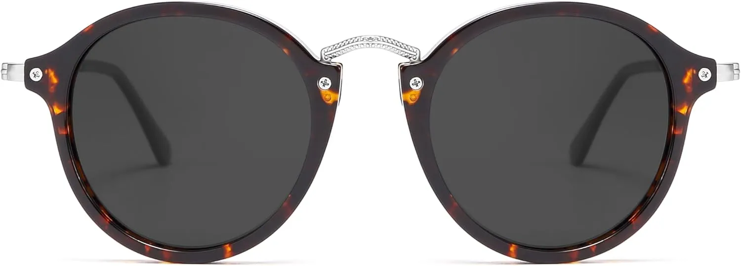 Women's Retro Round Sunglasses - Polarized Anti Glare UV400 Protection Vintage Driving Shades