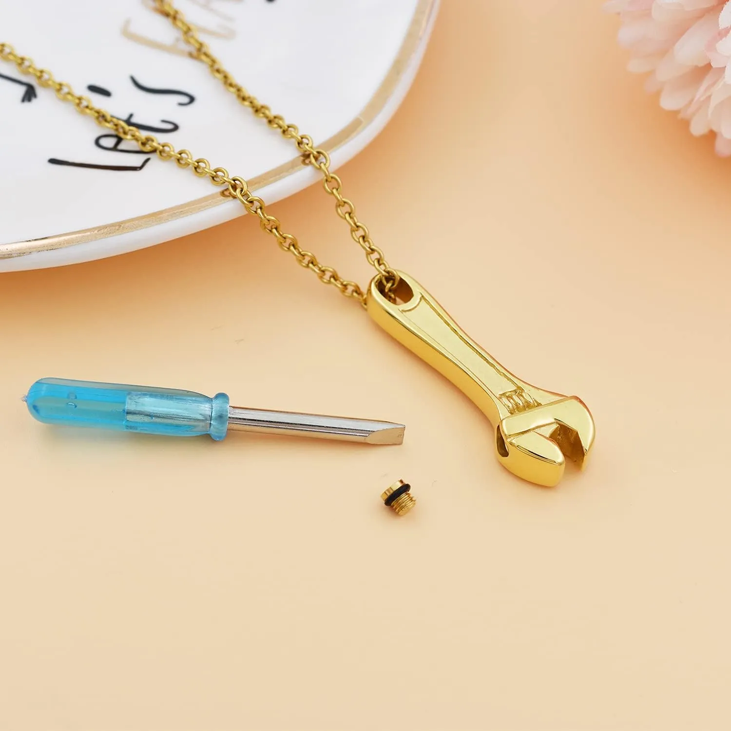 Wrench Cremation Jewelry for Ashes Stainless Steel Tool Urn Pendant Locket for Men Women Spanner Keepsake Memorial Necklace for Human Ashes Holder