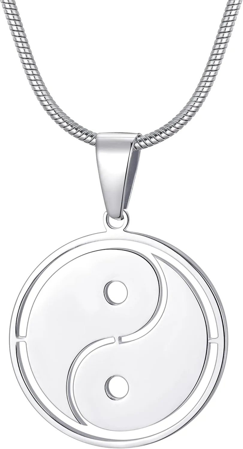 Yin Yang Necklace for Men Tai Chi Pendant with 24 Inch Stainless Steel Chain for Men
