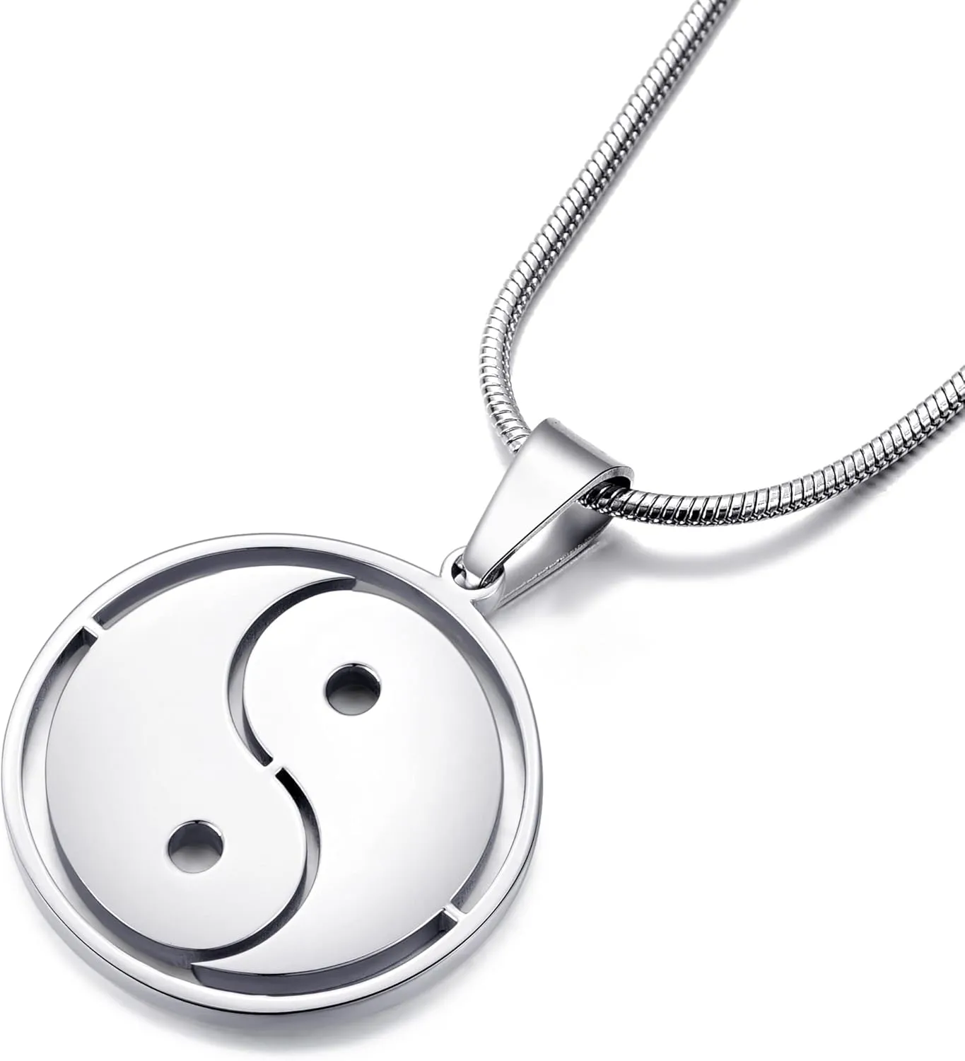 Yin Yang Necklace for Men Tai Chi Pendant with 24 Inch Stainless Steel Chain for Men