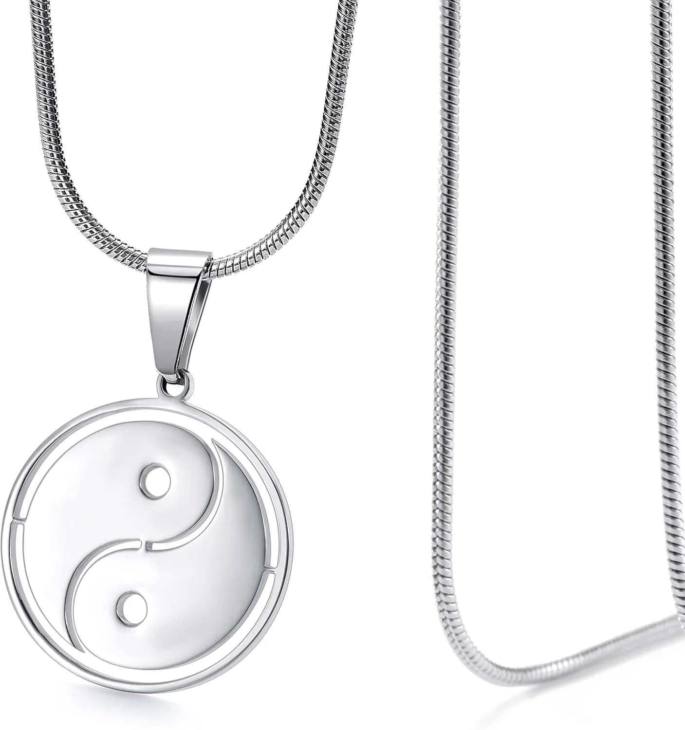 Yin Yang Necklace for Men Tai Chi Pendant with 24 Inch Stainless Steel Chain for Men