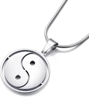 Yin Yang Necklace for Men Tai Chi Pendant with 24 Inch Stainless Steel Chain for Men