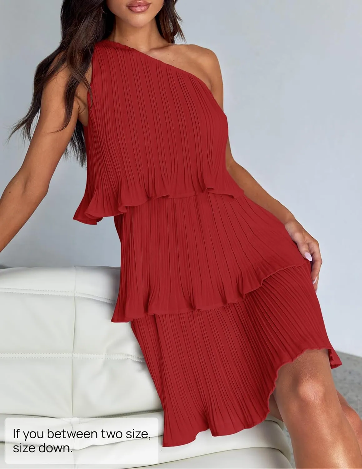 ZESICA Women's 2025 Summer Sleeveless Mini Dress Boho One Shoulder Ruffle Tiered Layered Chiffon Flowy A Line Dresses